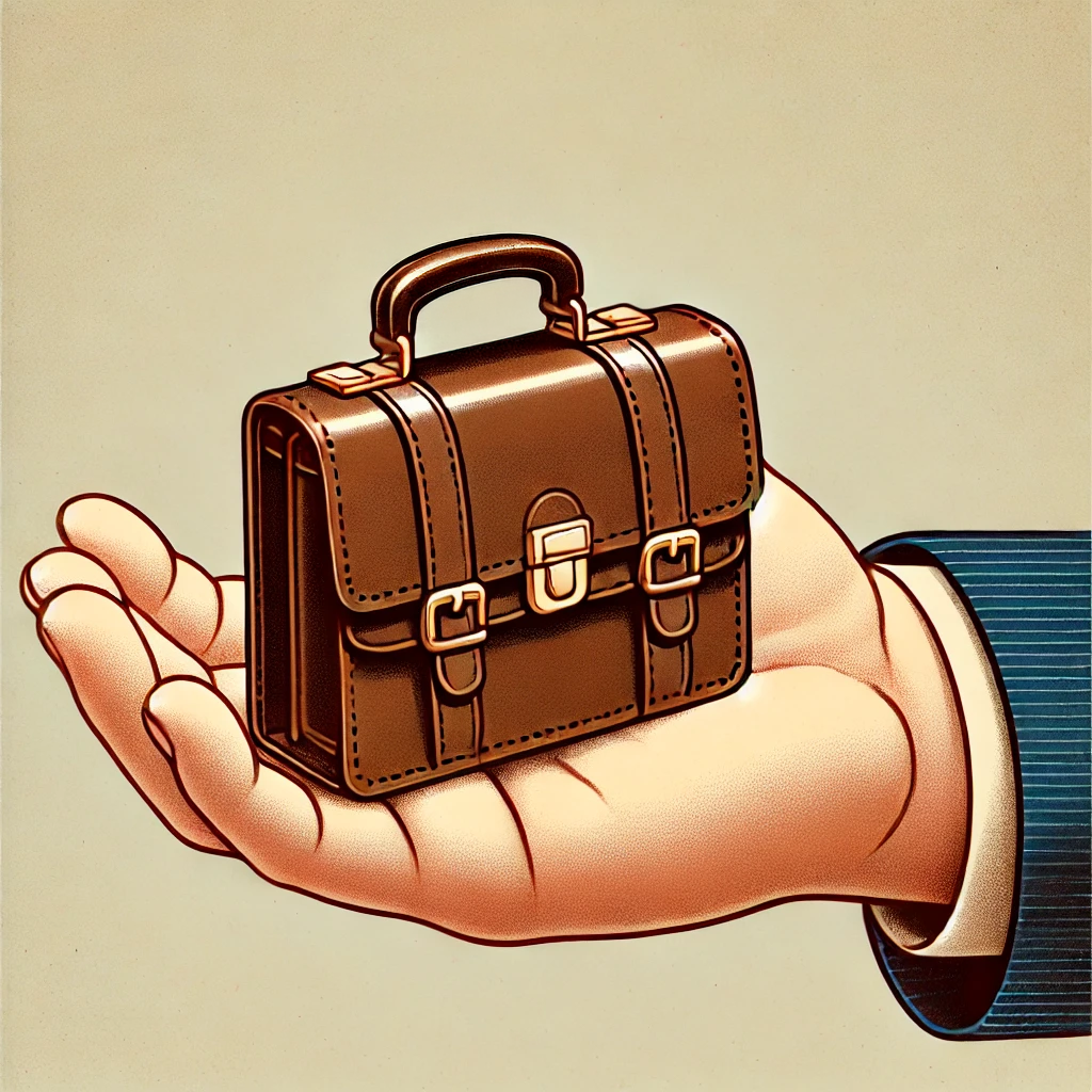 A cartoon hand holding a tiny briefcase. Tiny penis not pictured.